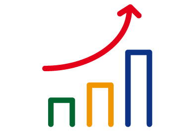 右肩上がりで成長する棒グラフのピクトグラム